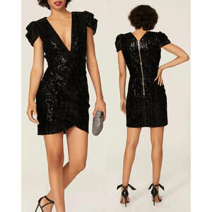 Haney Womens Sequin Alexa Mini Dress w/ Puff Sleeves (Sz: 4/ Retail: $980)